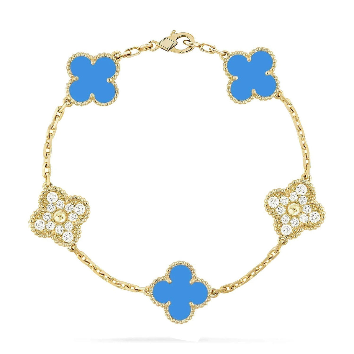 [Eterna Jewels] CLOVER 5 MOTIV BLAUER ACHAT ARMBAND KOLLEKTION