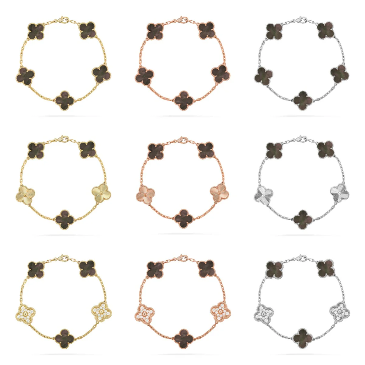 [Eterna Jewels] CLOVER 5 MOTIV GRAUES PERLMUTT-ARMBAND KOLLEKTION