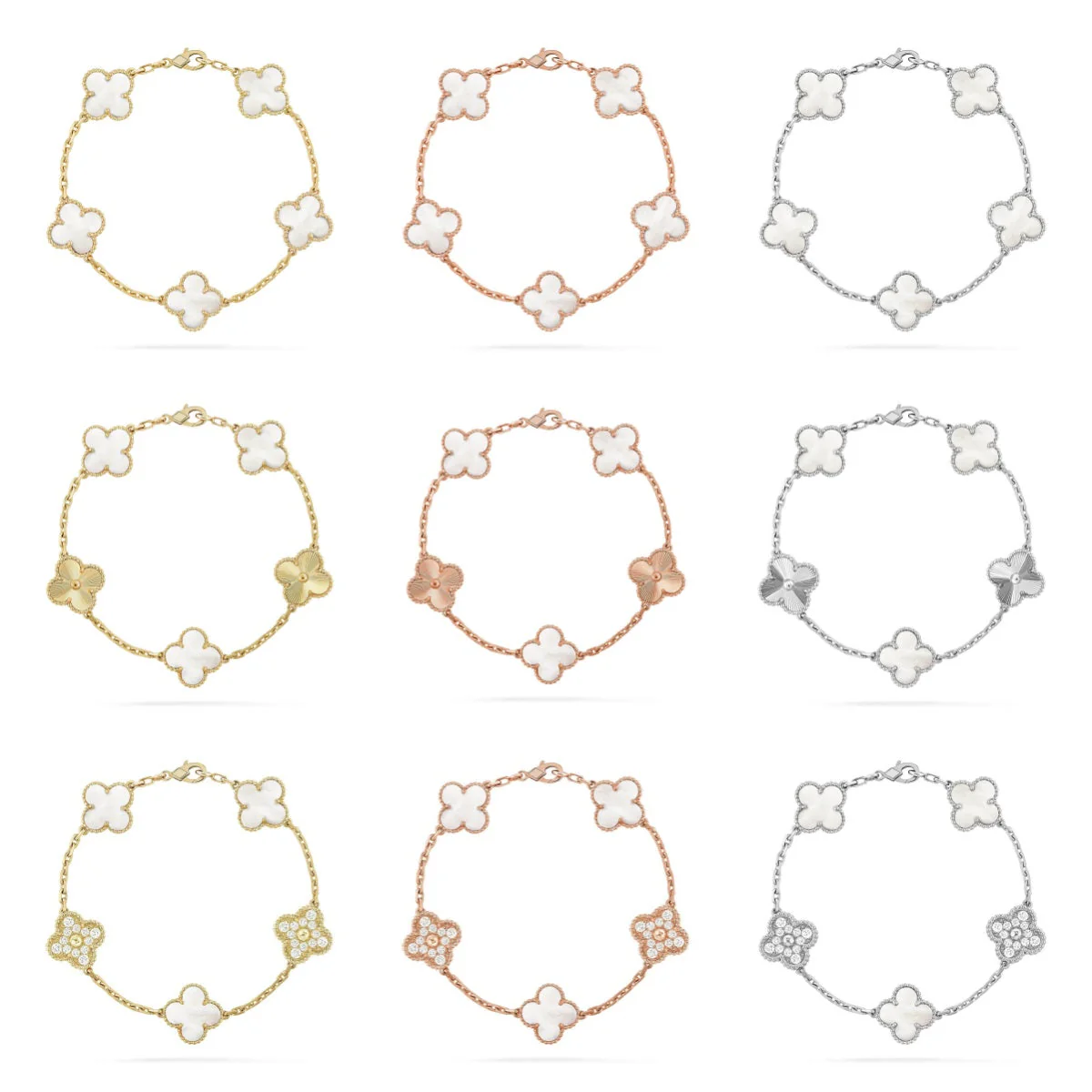 [Eterna Jewels]KLEE WEISSE PERLEN-PERLMUTT-5-MOTIV-ARMBAND-KOLLEKTION