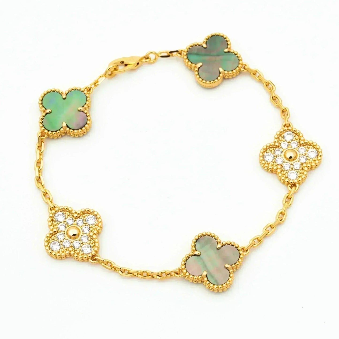 [Eterna Jewels] CLOVER 5 MOTIV GRAUES PERLMUTT-ARMBAND KOLLEKTION