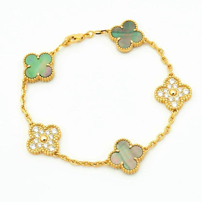 [Eterna Jewels] CLOVER 5 MOTIV GRAUES PERLMUTT-ARMBAND KOLLEKTION