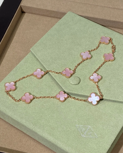 [Eterna Jewels Schmuck] Rosa Halskette mit zehn Kleeblatt-Designs