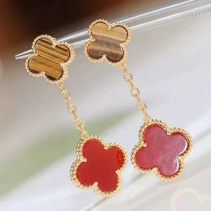 [Eterna Jewels]クローバー 2モチーフ タイガーアイ カーネリアン イヤリング