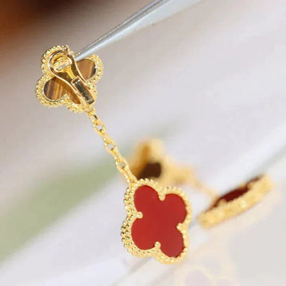 [Eterna Jewels]クローバー 2モチーフ タイガーアイ カーネリアン イヤリング