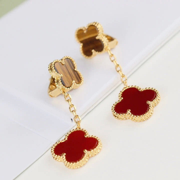 [Eterna Jewels]クローバー 2モチーフ タイガーアイ カーネリアン イヤリング