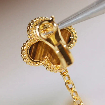 [Eterna Jewels]クローバー 2モチーフ タイガーアイ カーネリアン イヤリング