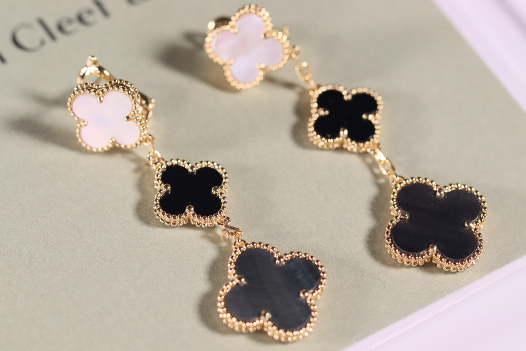 [Eterna Jewels]KLEEBLLATT-OHRRINGE GOLD ONYX MOP 3 MOTIVE