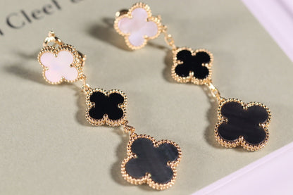 [Eterna Jewels]KLEEBLLATT-OHRRINGE GOLD ONYX MOP 3 MOTIVE