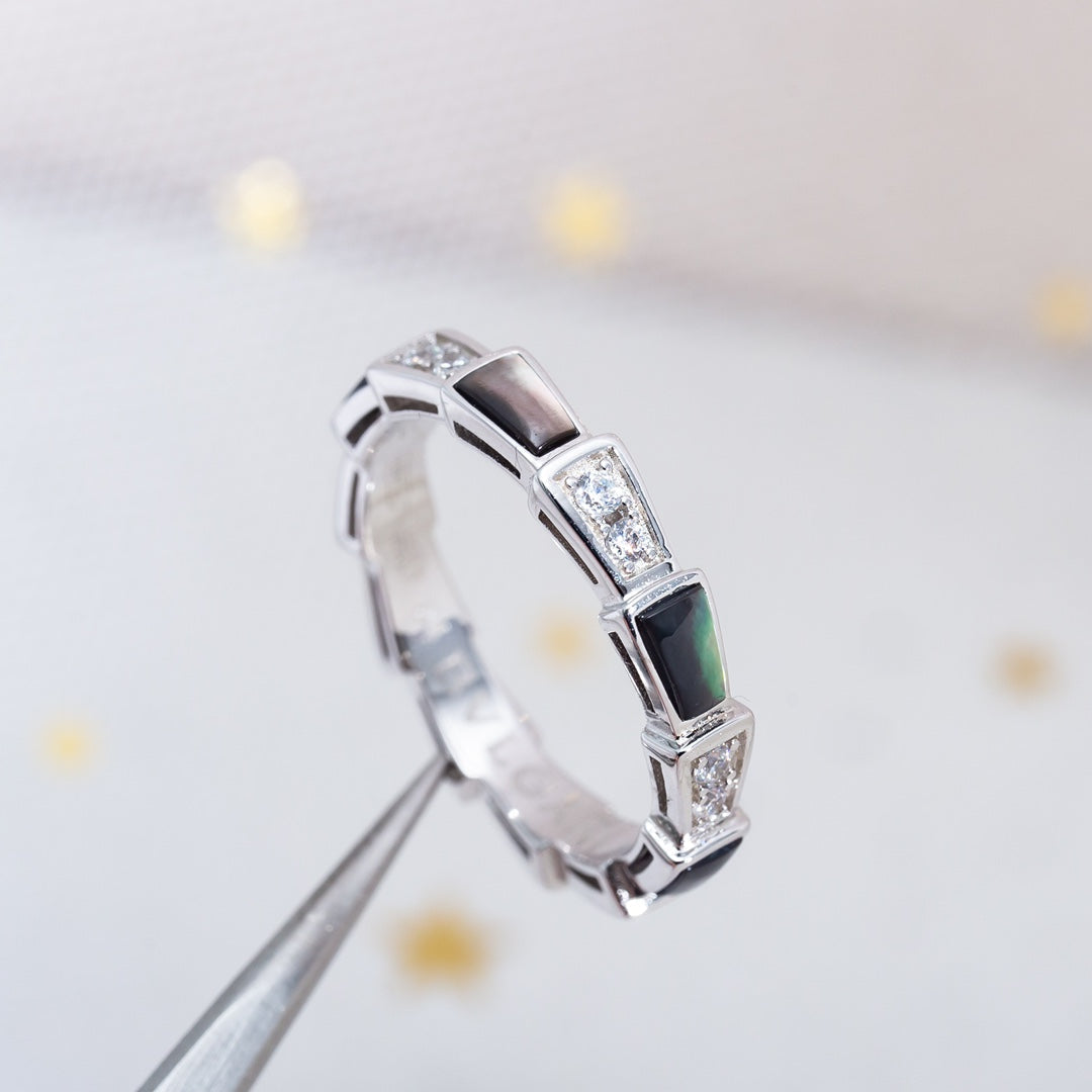 [Eterna Jewels]SCHLANGENRING SILBER DIAMANT SCHWARZER PERLMUTT 3MM