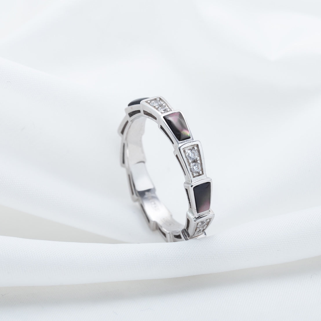 [Eterna Jewels]SCHLANGENRING SILBER DIAMANT SCHWARZER PERLMUTT 3MM