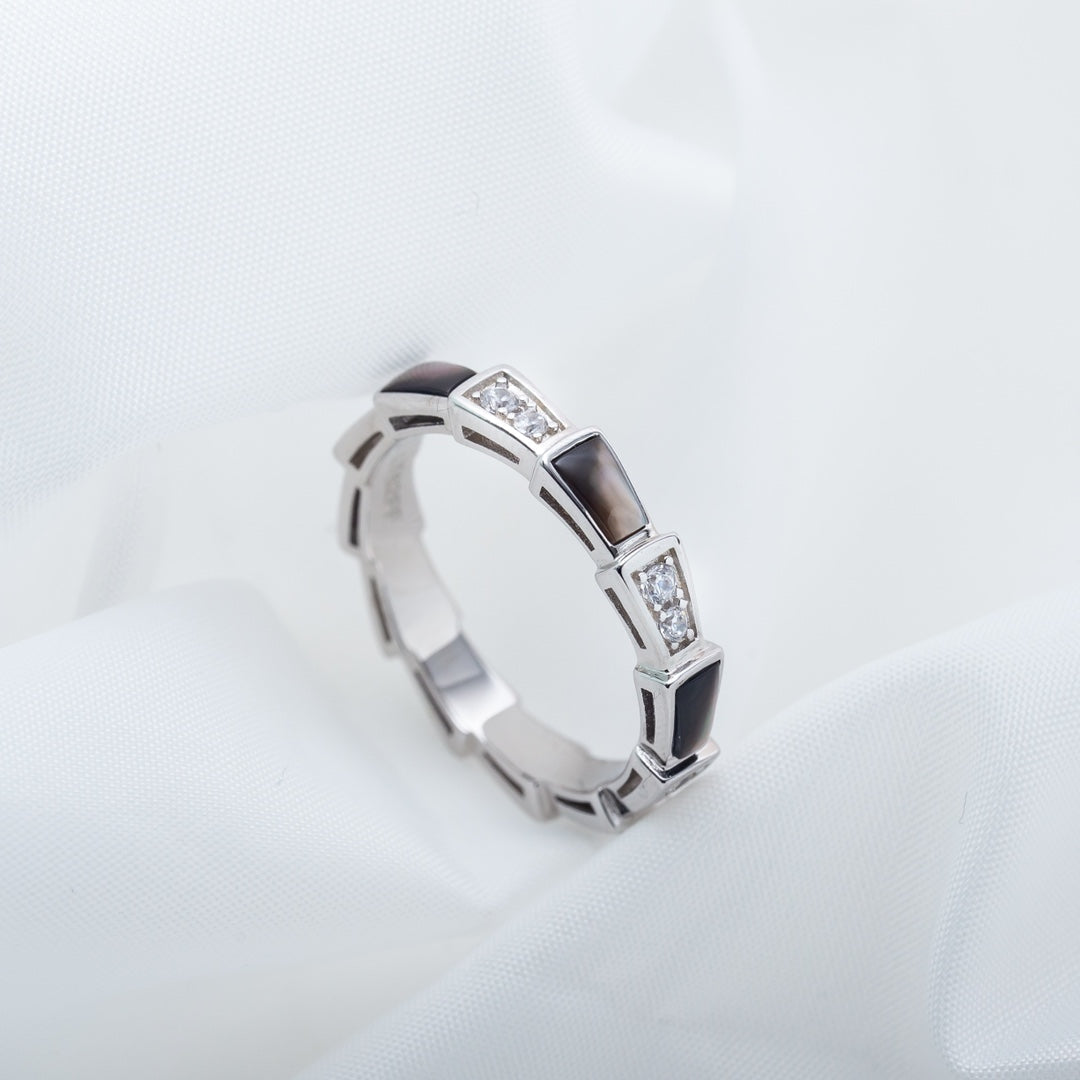 [Eterna Jewels]SCHLANGENRING SILBER DIAMANT SCHWARZER PERLMUTT 3MM