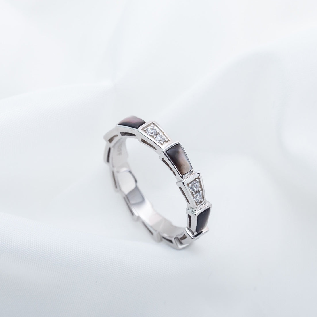 [Eterna Jewels]SCHLANGENRING SILBER DIAMANT SCHWARZER PERLMUTT 3MM