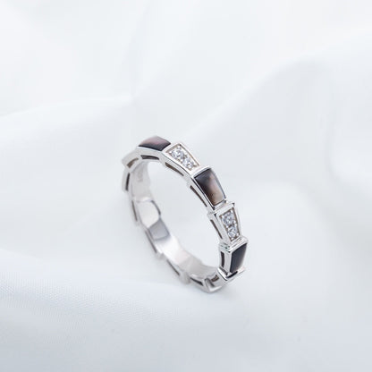 [Eterna Jewels]SCHLANGENRING SILBER DIAMANT SCHWARZER PERLMUTT 3MM