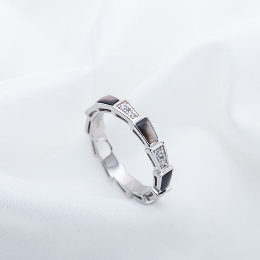 [Eterna Jewels]SCHLANGENRING SILBER DIAMANT SCHWARZER PERLMUTT 3MM