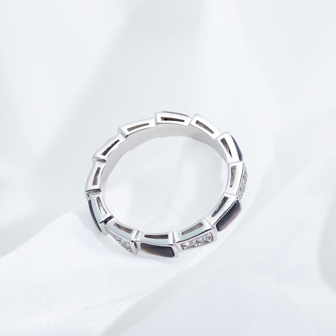 [Eterna Jewels]SCHLANGENRING SILBER DIAMANT SCHWARZER PERLMUTT 3MM