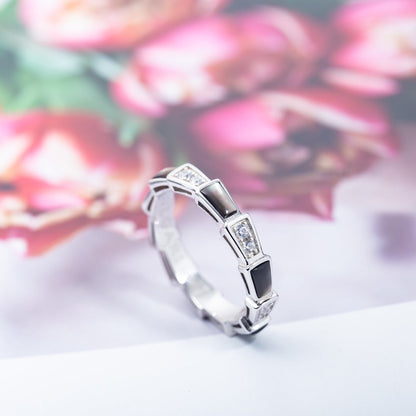 [Eterna Jewels]SCHLANGENRING SILBER DIAMANT SCHWARZER PERLMUTT 3MM