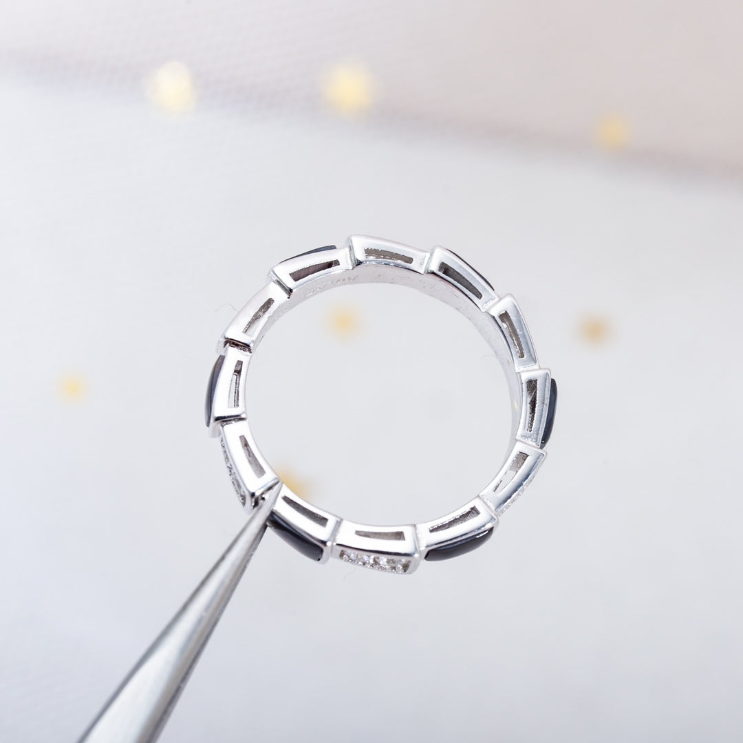 [Eterna Jewels]SCHLANGENRING SILBER DIAMANT SCHWARZER PERLMUTT 3MM