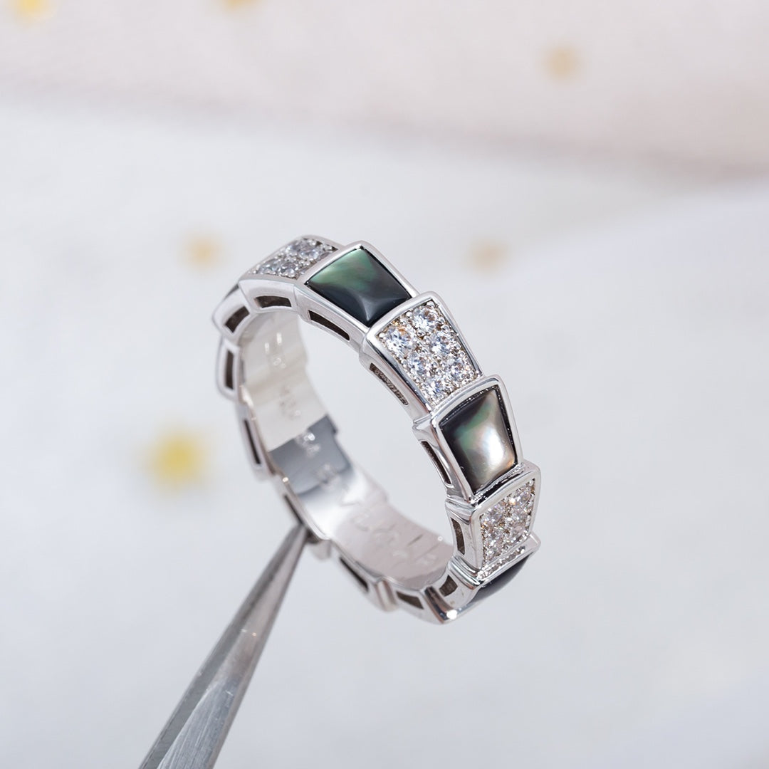 [Eterna Jewels]SERPENTI RING SILBER DIAMANT SCHWARZER MOP 4MM