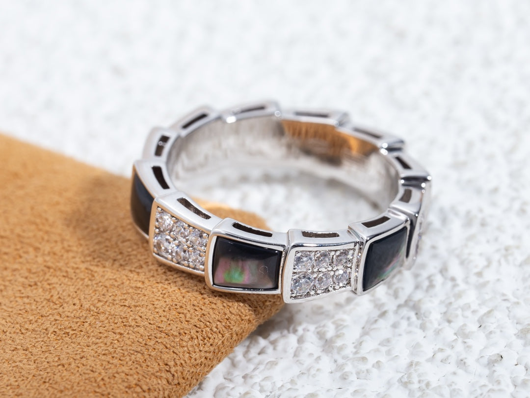 [Eterna Jewels]SERPENTI RING SILBER DIAMANT SCHWARZER MOP 4MM