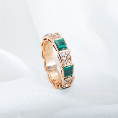 [Eterna Jewels]SERPENTI RING ROSÉGOLD MALACHIT DIAMANTEN PAVÉ 4MM