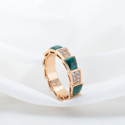 [Eterna Jewels]SERPENTI RING ROSÉGOLD MALACHIT DIAMANTEN PAVÉ 4MM