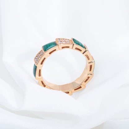 [Eterna Jewels]SERPENTI RING ROSÉGOLD MALACHIT DIAMANTEN PAVÉ 4MM