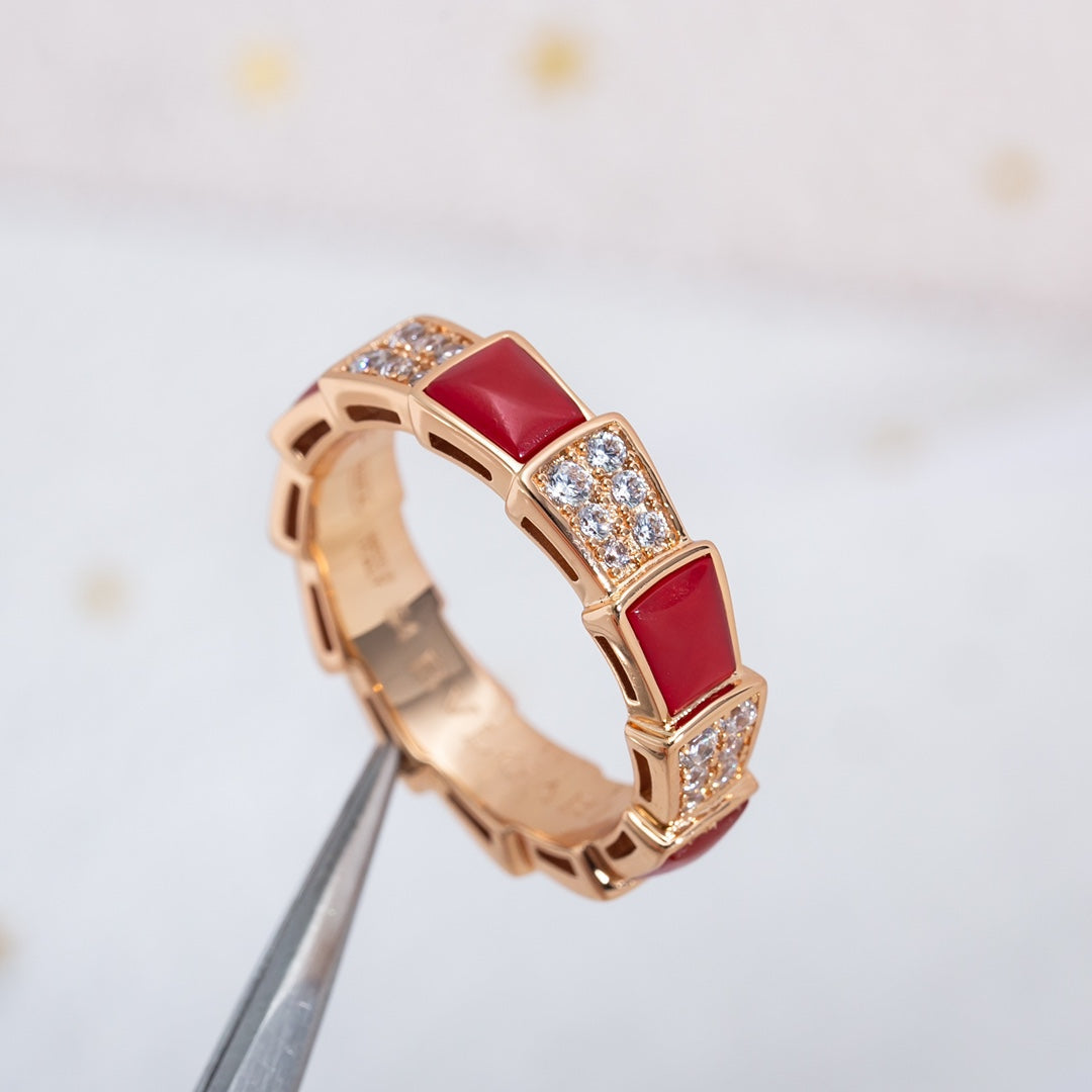 [Eterna Jewels]SERPENTI RING ROSÉGOLD KARNEOL DIAMANT PAVÉ 4MM