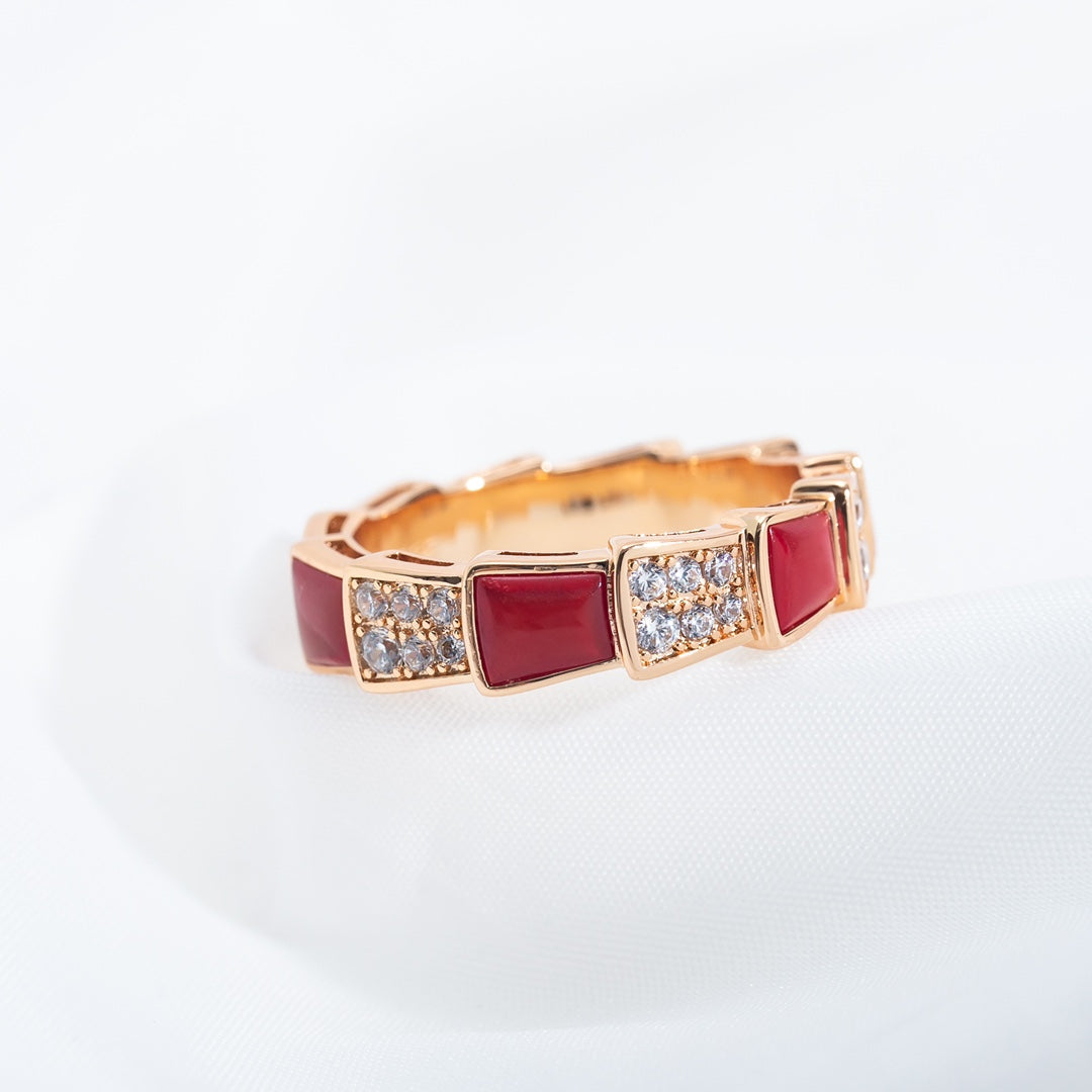 [Eterna Jewels]SERPENTI RING ROSÉGOLD KARNEOL DIAMANT PAVÉ 4MM