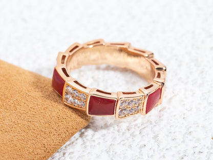 [Eterna Jewels]SERPENTI RING ROSÉGOLD KARNEOL DIAMANT PAVÉ 4MM