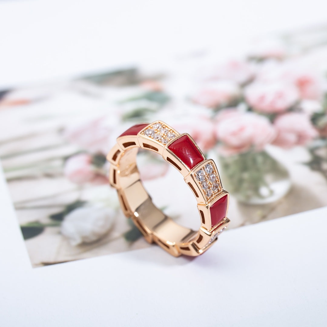 [Eterna Jewels]SERPENTI RING ROSÉGOLD KARNEOL DIAMANT PAVÉ 4MM