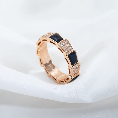 [Eterna Juwelen]SERPENTI RING ROSÉGOLD SCHWARZES PERLMUTT DIAMANTPFLASTER 4MM