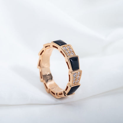 [Eterna Juwelen]SERPENTI RING ROSÉGOLD SCHWARZES PERLMUTT DIAMANTPFLASTER 4MM