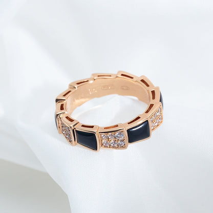 [Eterna Juwelen]SERPENTI RING ROSÉGOLD SCHWARZES PERLMUTT DIAMANTPFLASTER 4MM