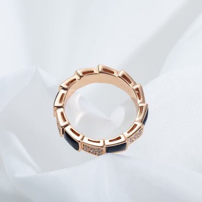 [Eterna Juwelen]SERPENTI RING ROSÉGOLD SCHWARZES PERLMUTT DIAMANTPFLASTER 4MM