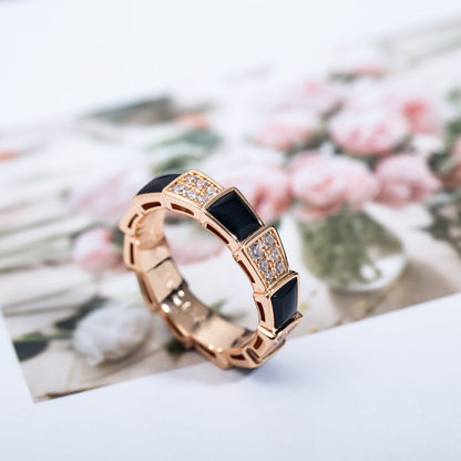 [Eterna Juwelen]SERPENTI RING ROSÉGOLD SCHWARZES PERLMUTT DIAMANTPFLASTER 4MM