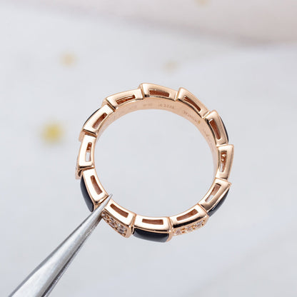 [Eterna Juwelen]SERPENTI RING ROSÉGOLD SCHWARZES PERLMUTT DIAMANTPFLASTER 4MM