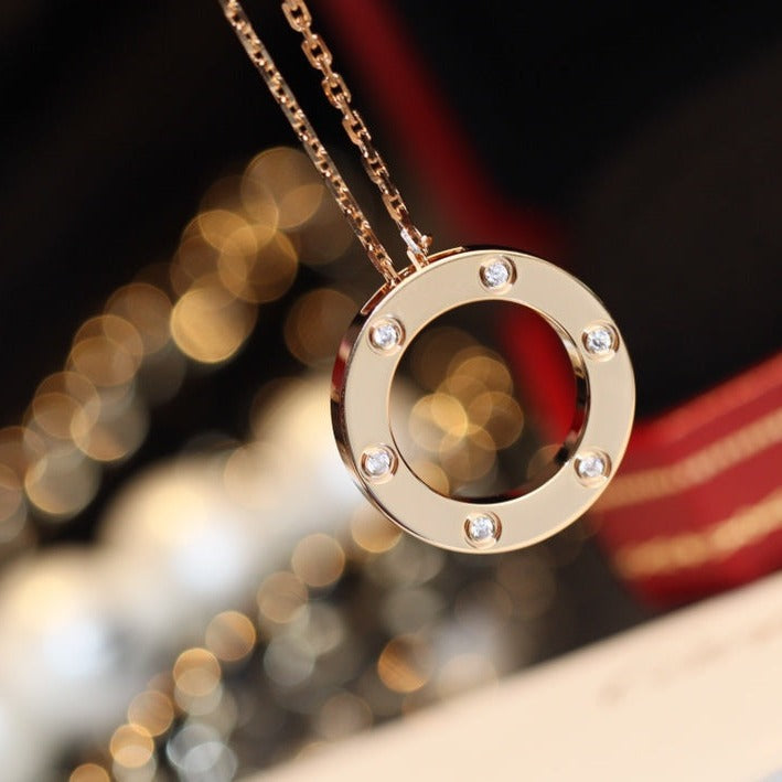 [Eterna Jewels]LOVE NECKLACE 16MM 6 DIAMONDS PINK GOLD