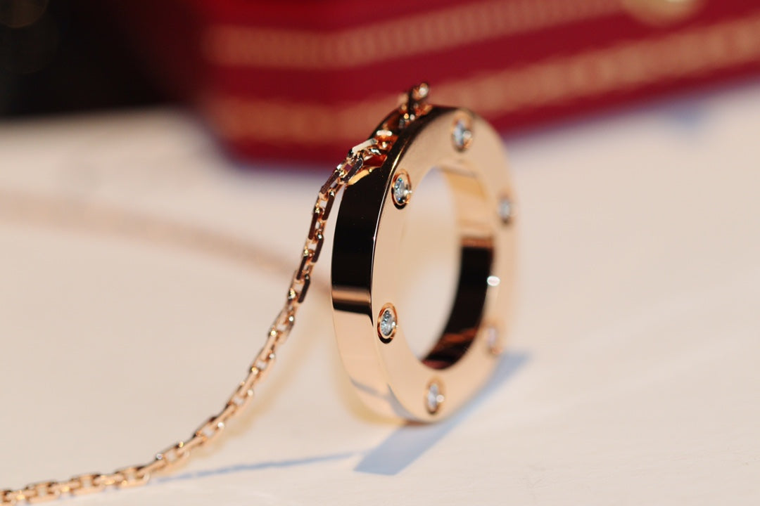 [Eterna Jewels]LOVE NECKLACE 16MM 6 DIAMONDS PINK GOLD