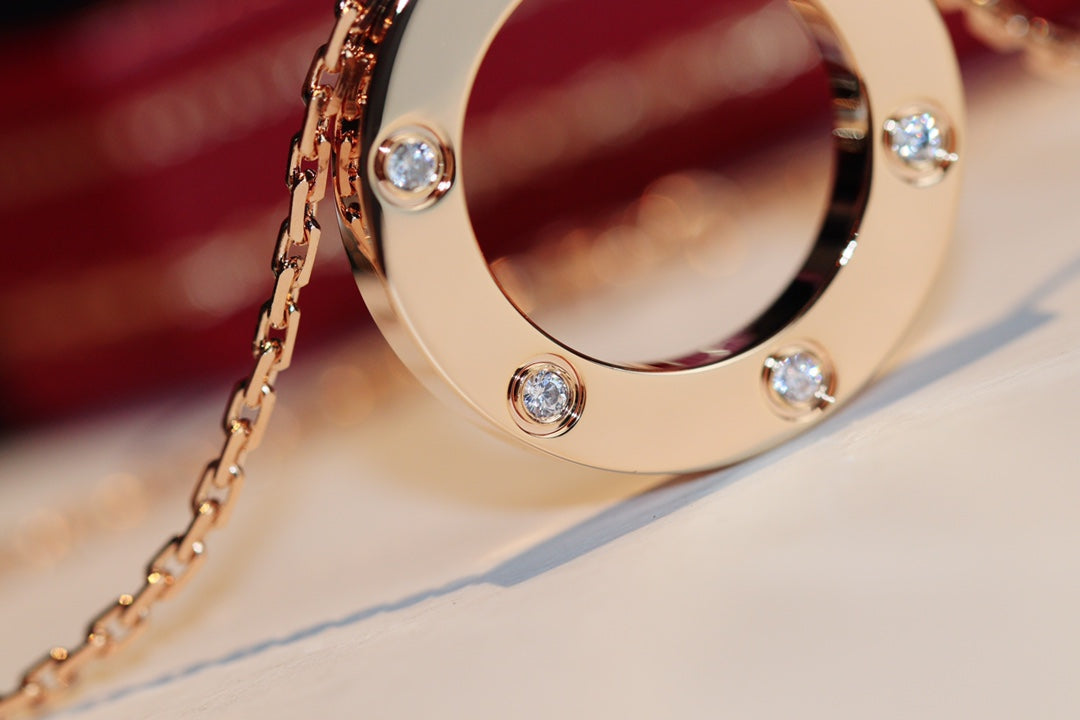 [Eterna Jewels]LOVE NECKLACE 16MM 6 DIAMONDS PINK GOLD