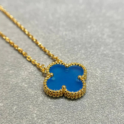 [Eterna Jewels]KLEEBELATT 15MM BLAUER ACHAT HALSKETTE