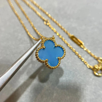 [Eterna Jewels]KLEEBELATT 15MM BLAUER ACHAT HALSKETTE
