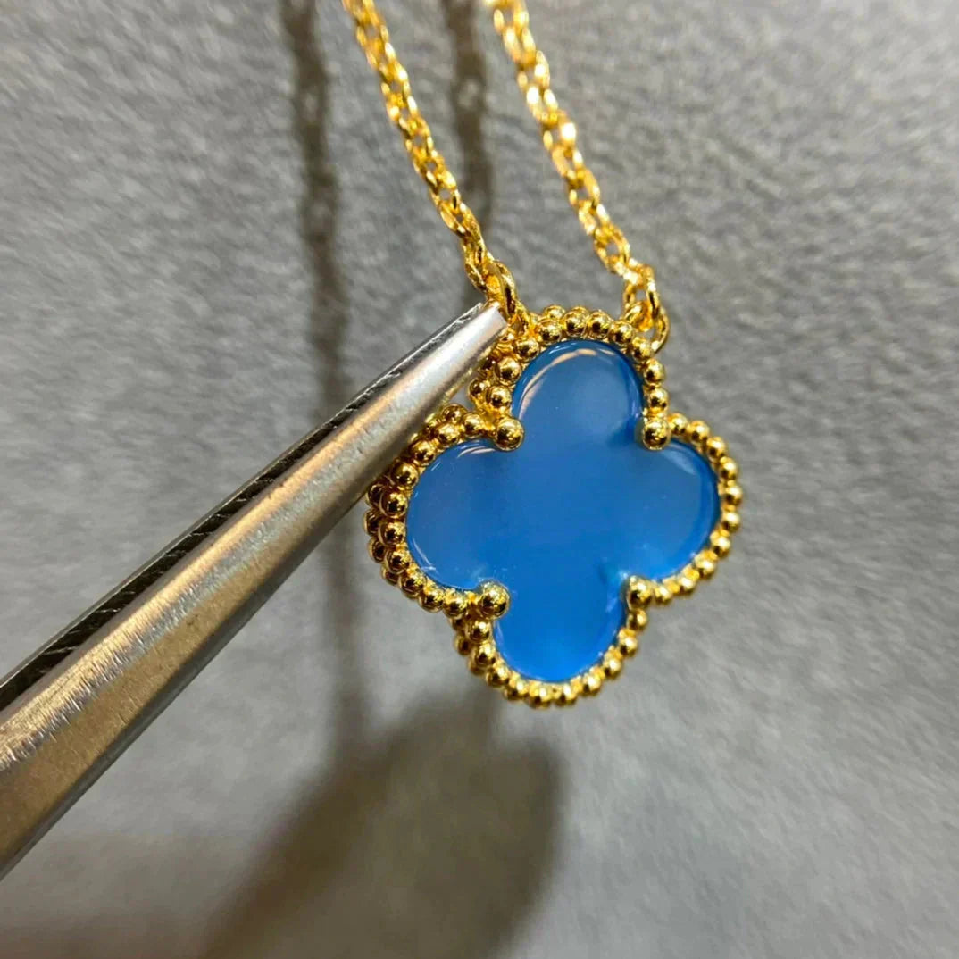 [Eterna Jewels]KLEEBELATT 15MM BLAUER ACHAT HALSKETTE