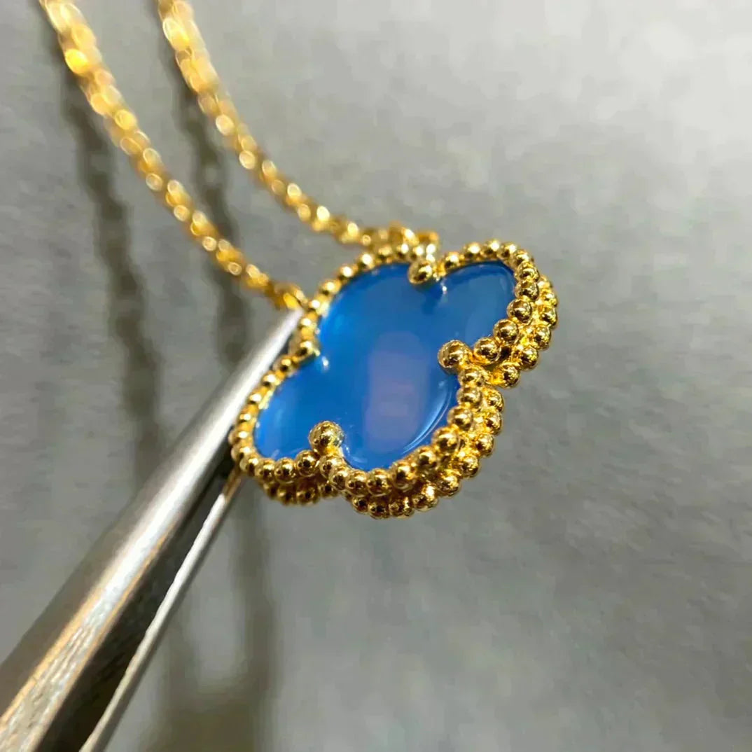 [Eterna Jewels]KLEEBELATT 15MM BLAUER ACHAT HALSKETTE