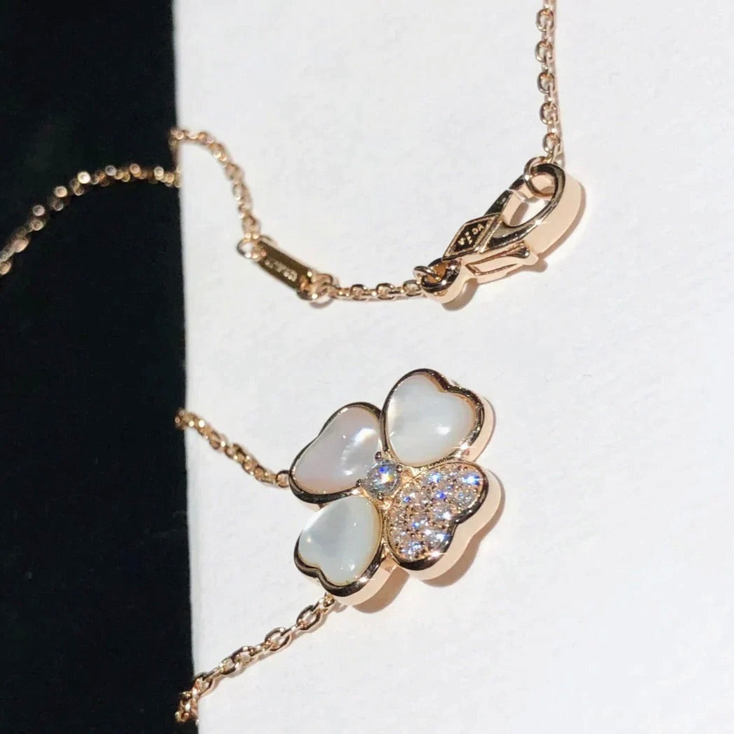 [Eterna Jewels]KLEEBBLATT MOP DIAMANT ROSÉGOLD HALSKEТTЕ