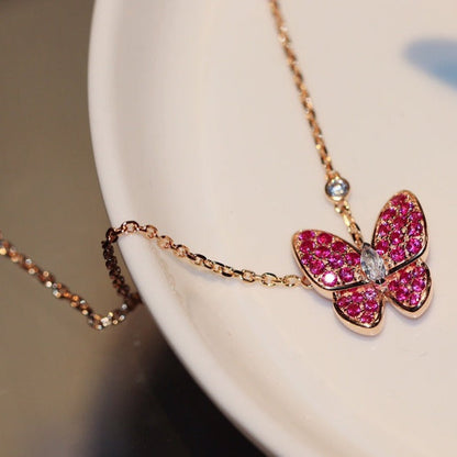 [Eterna Jewels]SCHMETTERLING ROTER DIAMANT ROSÉGOLD-HALSKETTE