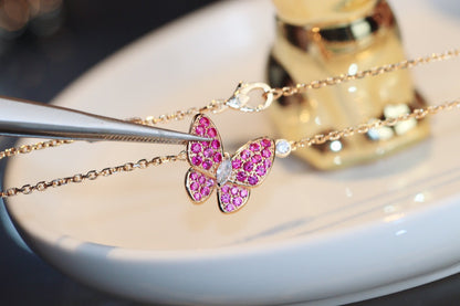 [Eterna Jewels]SCHMETTERLING ROTER DIAMANT ROSÉGOLD-HALSKETTE