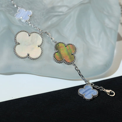 [Eterna Jewels]KLEEBAND-ARMBAND 5 MOTIVE PERLMUTT CHALCEDON SILBER