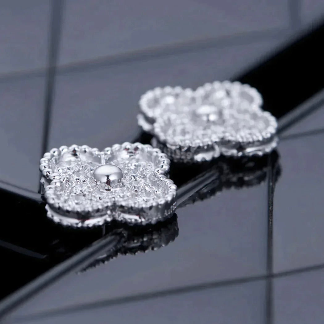 [Eterna Jewels]KLEEBLLATT 1 MOTIVE DIAMANT OHRSTECKER SILBER