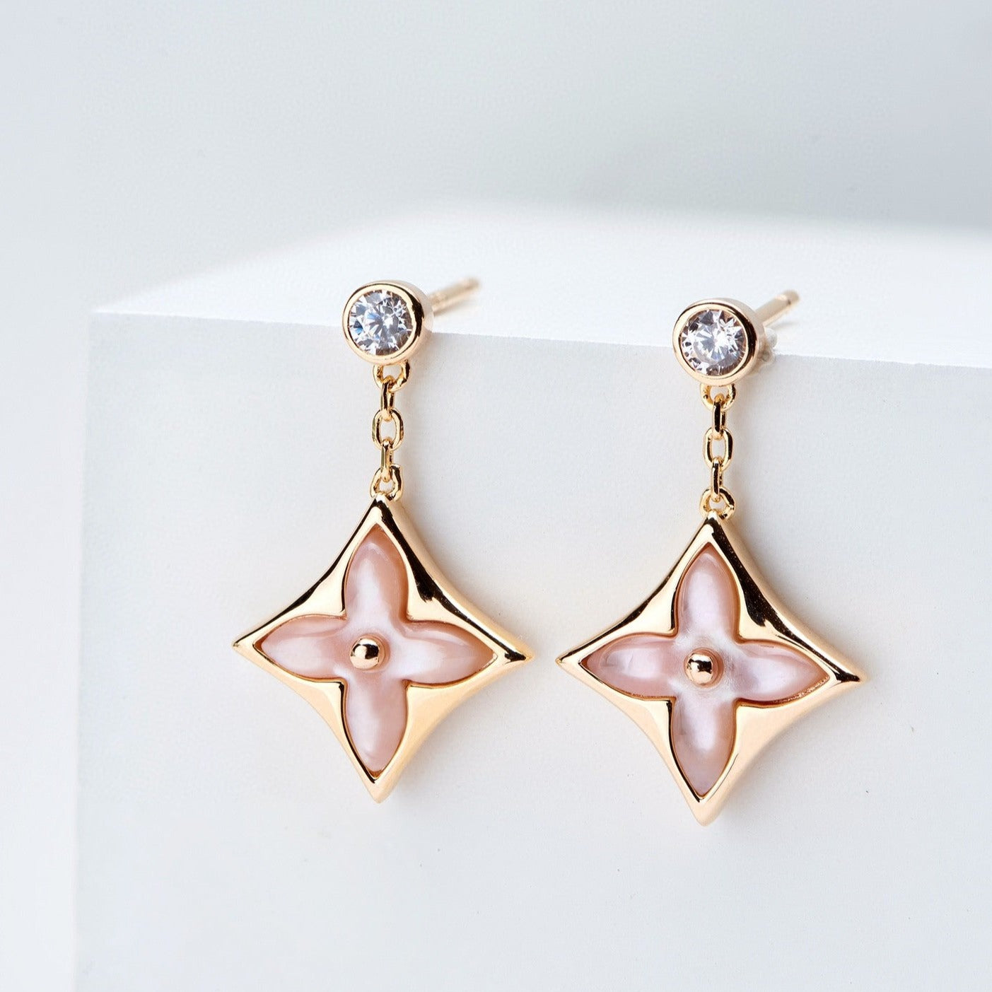 [Eterna Jewels]DOUBLE STAR ROSÉGOLD MOP TROPFENOHRRINGE