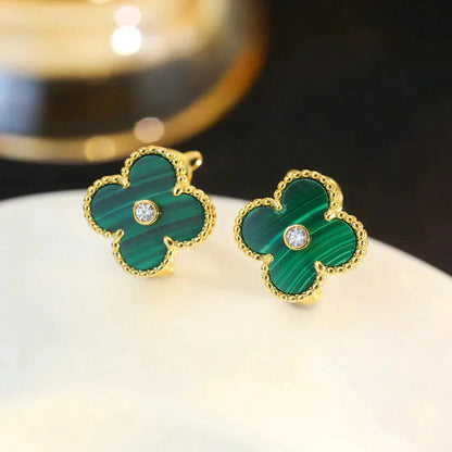 [Eterna Jewels]クローバー ミディアム 1モチーフ マラカイト ダイヤモンド ピアス